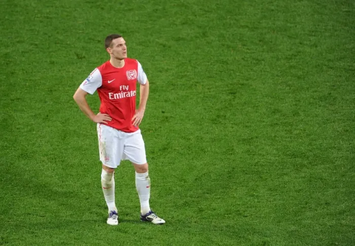 Framed Print : Thomas Vermaelen Focuses in Arsenal's Battle Against Wolverhampton Wanderers (2011-2012)