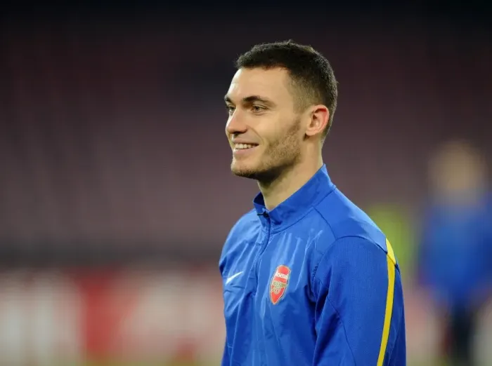 Framed Print : Thomas Vermaelen at Napoli's Stadio San Paolo during Arsenal's UEFA Champions League Match (2013)