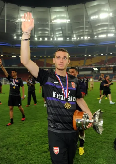 Framed Print : Thomas Vermaelen Post-Match: Arsenal vs Malaysia XI (2012)