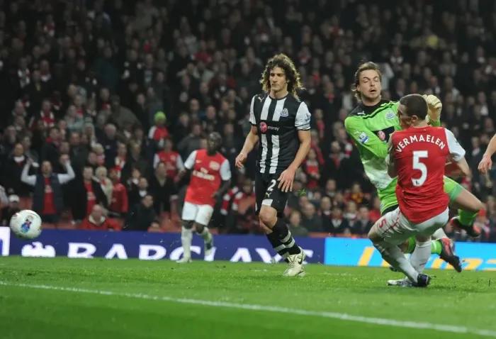 Framed Print : Thomas Vermaelen Scores the Decisive Goal: Arsenal's Triumph over Newcastle United, Premier League 2011-12