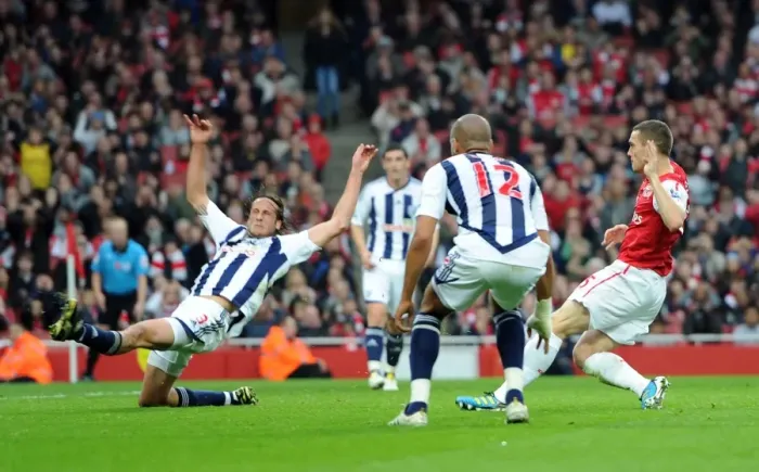 Framed Print : Thomas Vermaelen Scores the Second Goal: Arsenal's Dominant 3-0 Win Over West Bromwich Albion, Premier League, Emirates Stadium, November 2011 Framed Print : Thomas Vermaelen Scores the Second Goal: Arsenal's Dominant 3-0 Win Over West Bromwich Albion, Premier League, Emirates Stadium, November 2011