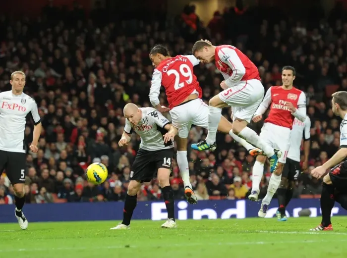 Framed Print : Thomas Vermaelen Scores the Winning Goal: Arsenal vs. Fulham, Premier League 2011-12