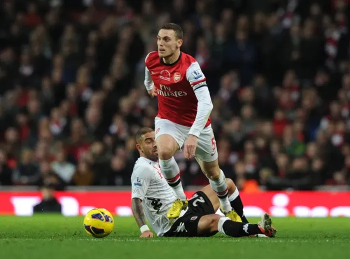 Framed Print : Thomas Vermaelen vs. Ashkan Dejagah: Arsenal vs. Fulham, Premier League Showdown (2012-13)
