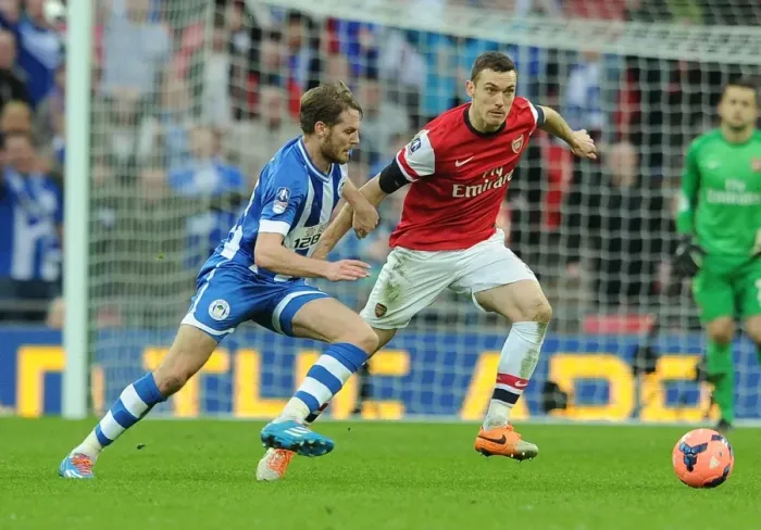 Framed Print : Thomas Vermaelen vs. Nick Powell: A FA Cup Semi-Final Battle at Wembley Stadium