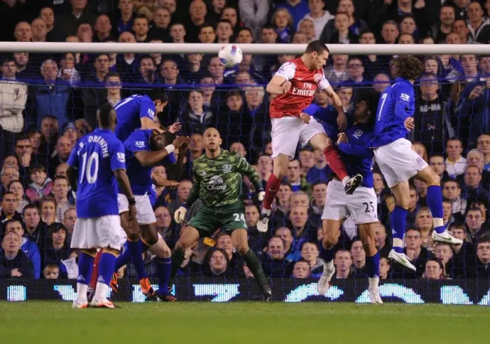 Framed Print : Thomas Vermaelen's Soaring Header: Crucial Arsenal Goal Against Everton (2011-12)