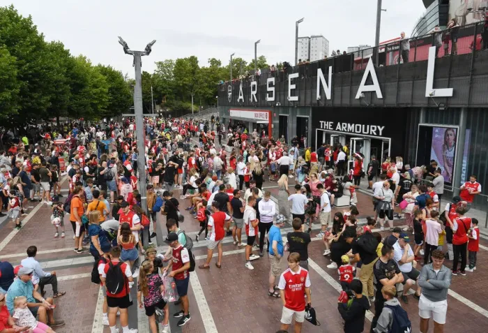 Framed Print : Thousands of Arsenal Fans Gather Outside Emirates Stadium for Arsenal vs Sevilla Pre-Season Match, London 2022 Framed Print : Thousands of Arsenal Fans Gather Outside Emirates Stadium for Arsenal vs Sevilla Pre-Season Match, London 2022