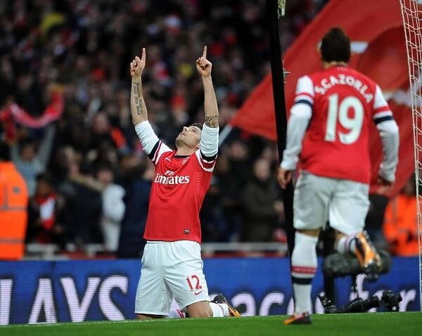 Thrilling Celebration: Olivier Giroud Scores the Winning Goal for Arsenal Against Southampton, Premier League 2013-14