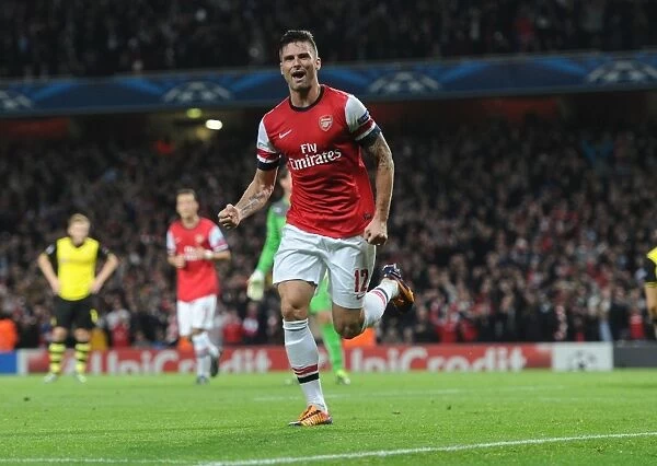 Thrilling Goal: Olivier Giroud Scores for Arsenal Against Borussia Dortmund in the Champions League, 2013