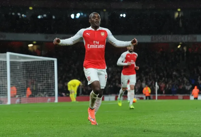 Framed Print : Thrilling Moment: Joel Campbell Scores Stunner for Arsenal against Swansea City, Premier League 2015-16