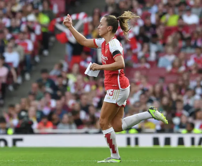 Framed Print : Thrilling Moment: Lia Walti Charges onto Emirates Pitch for Arsenal Women vs Liverpool Women (Barclays WSL, 2023-24)