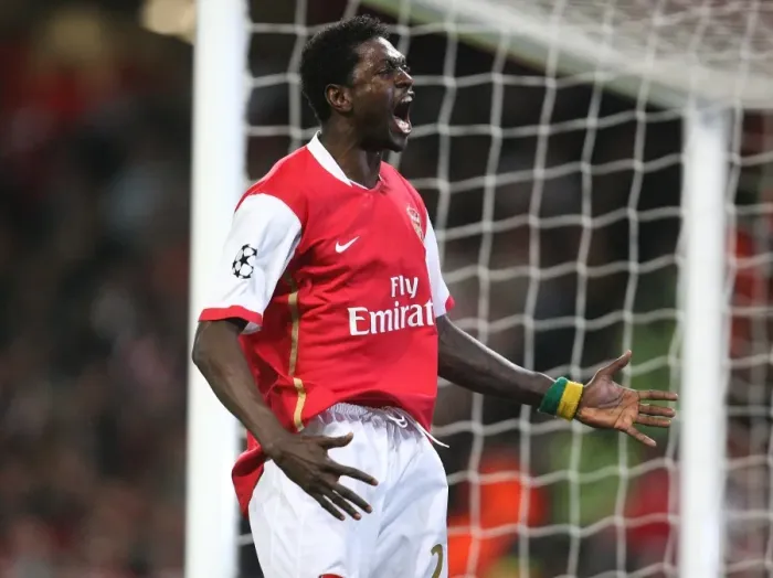 Framed Print : Thrilling Rivalry: Adebayor's Stunner for Arsenal vs. Liverpool, UEFA Champions League Quarter-Finals