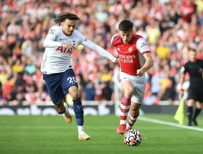 Framed Print : Tierney vs. Alli: An Intense Rivalry Unfolds - Arsenal vs. Tottenham, 2021-22 Premier League