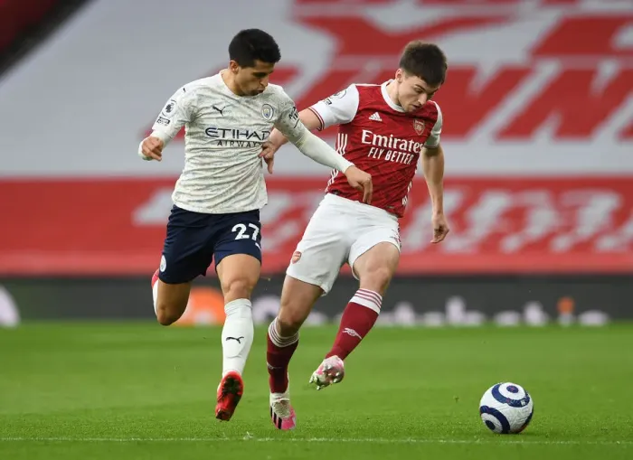 Framed Print : Tierney vs. Cancelo: A Rivalry at the Empty Emirates - Arsenal vs. Manchester City, Premier League 2021