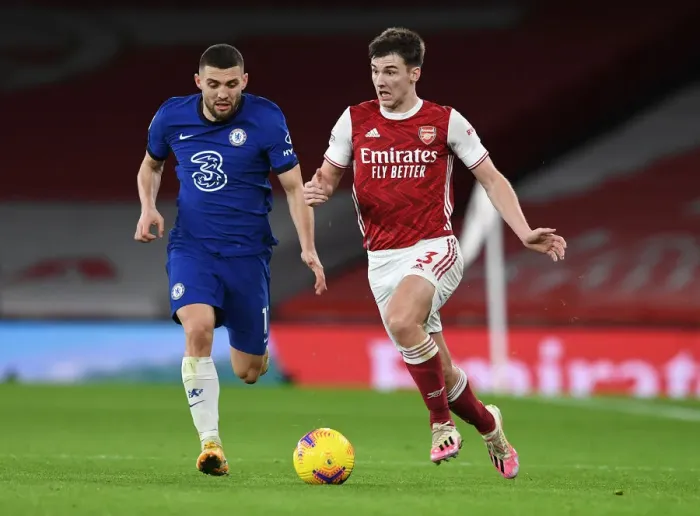 Framed Print : Tierney vs. Kovacic: A Wing Battle at Emirates Stadium - Arsenal vs. Chelsea (Premier League 2020-21)