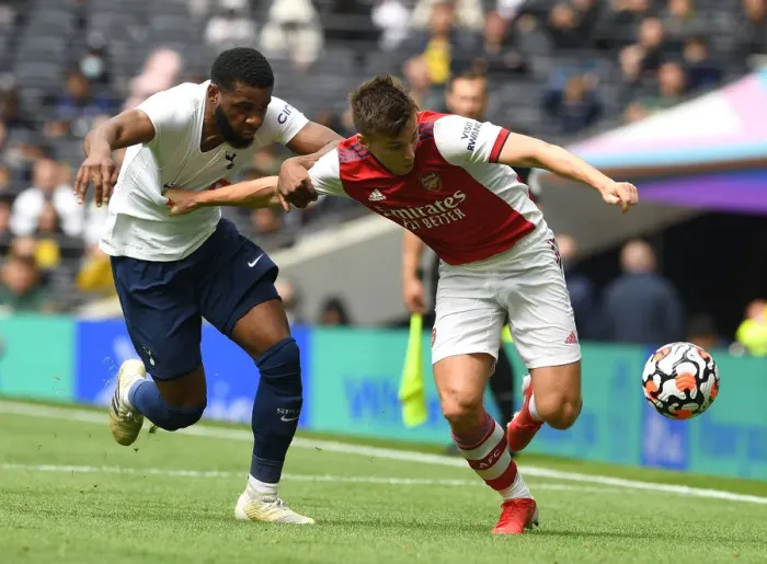 Framed Print : Tierney vs Tanganga: Battle of the Minds - Tottenham Hotspur vs Arsenal (2021-22) Framed Print : Tierney vs Tanganga: Battle of the Minds - Tottenham Hotspur vs Arsenal (2021-22)