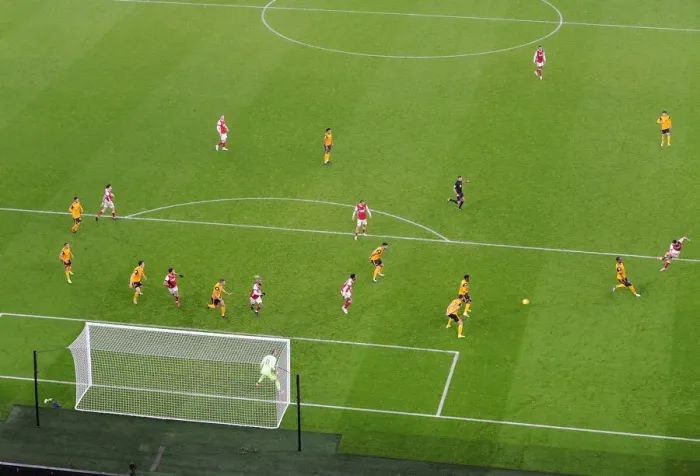 Framed Print : Tierney's Thunderous Strike: Arsenal's Empty Emirates Victory vs. Wolverhampton Wanderers (November 2020)