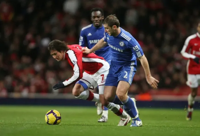 Framed Print : Tomas Rosicky (Arsenal) Branislav Ivanovic (Chelsea). Arsenal 0: 3 Chelsea