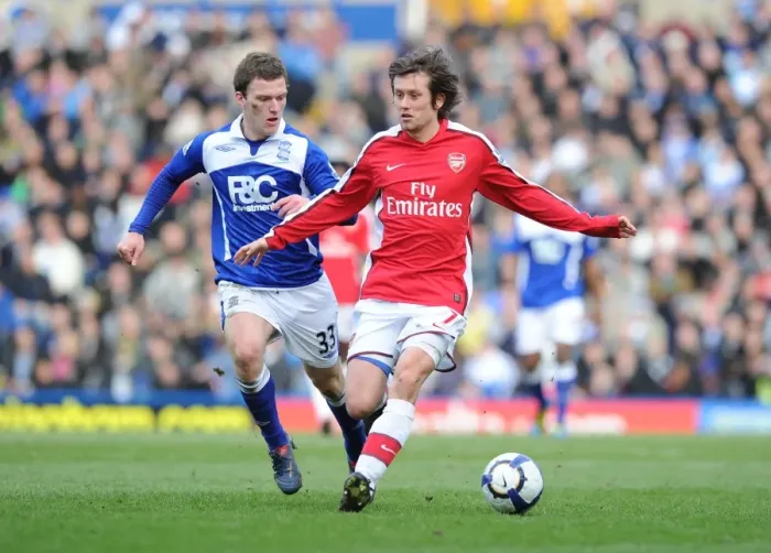 Framed Print : Tomas Rosicky (Arsenal) Craig Gardner (Birmingham). Birmingham City 1: 1 Arsenal