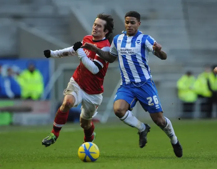 Framed Print : Tomas Rosicky (Arsenal) Liam Bridcutt (Brighton). Brighton & Hove Albion 2: 3 Arsenal Framed Print : Tomas Rosicky (Arsenal) Liam Bridcutt (Brighton). Brighton & Hove Albion 2: 3 Arsenal