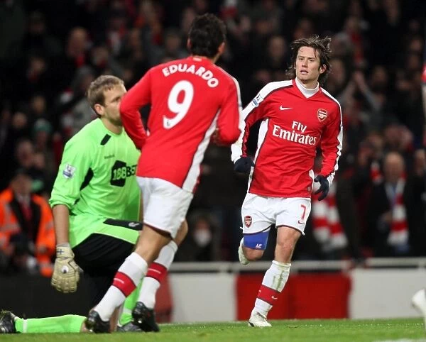 Tomas Rosicky celebrates scoring Arsenals 1st goal. Arsenal 4: 2 Bolton Wanderers