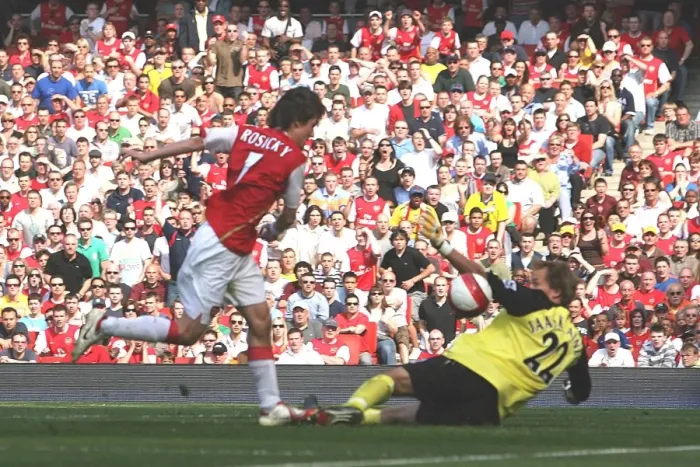 Framed Print : Tomas Rosicky shoots past Bolton goalkeeper Jussi Jaskelainen to score the first Arsenal goal Framed Print : Tomas Rosicky shoots past Bolton goalkeeper Jussi Jaskelainen to score the first Arsenal goal