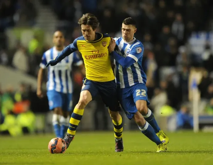 Framed Print : Tomas Rosicky vs. Danny Holla: Battle in the FA Cup: Brighton & Hove Albion vs. Arsenal Framed Print : Tomas Rosicky vs. Danny Holla: Battle in the FA Cup: Brighton & Hove Albion vs. Arsenal