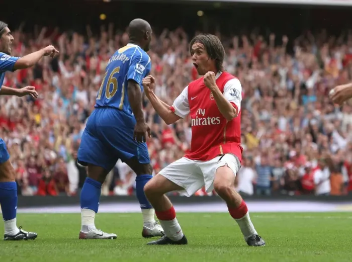 Framed Print : Tomas Rosicky's Triumph: Arsenal's 3rd Goal vs. Portsmouth in the Premier League (3:1)