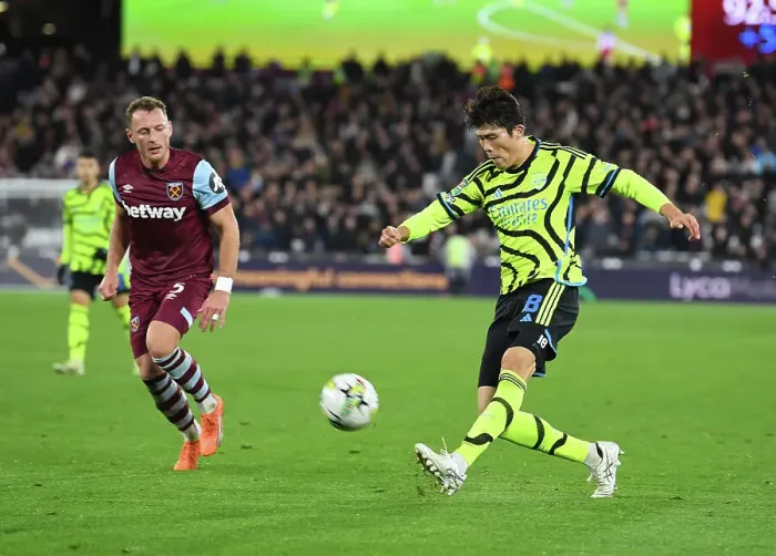 Framed Print : Tomiyasu in Action: Arsenal vs. West Ham United - Carabao Cup 2023-24 Framed Print : Tomiyasu in Action: Arsenal vs. West Ham United - Carabao Cup 2023-24