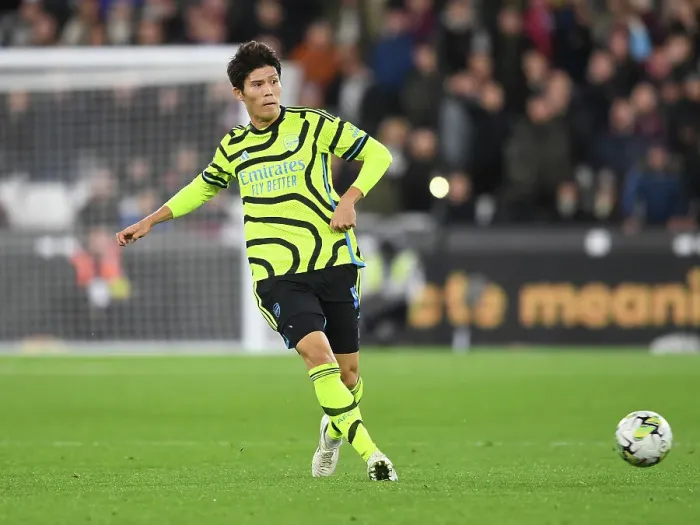 Framed Print : Tomiyasu in Action: Arsenal's Defender Shines in Carabao Cup Clash against West Ham, 2023-24