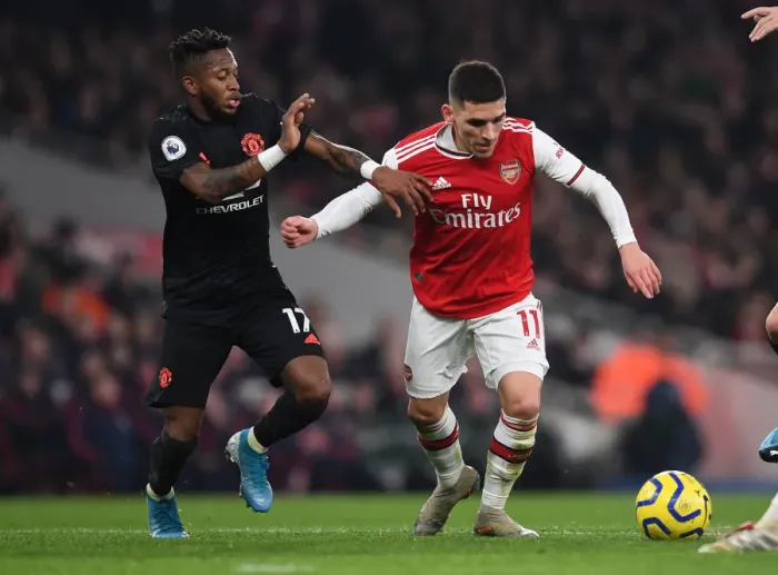 Framed Print : Torreira vs. Fred: A Battle of Midfield Intensity - Arsenal vs. Manchester United