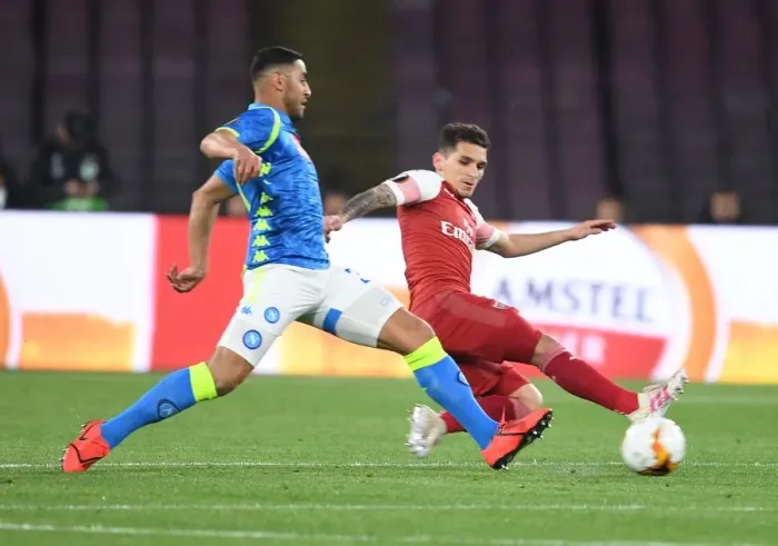 Framed Print : Torreira vs. Ghoulam: Napoli vs. Arsenal - UEFA Europa League Quarterfinal Showdown