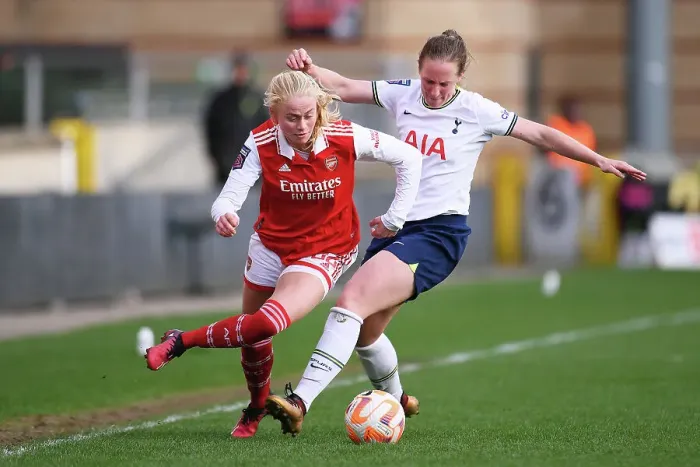 Framed Print : Tottenham Hotspur vs. Arsenal: Women's Super League Clash - Kathrine Kuhl Tackled by Kerys Harrop Framed Print : Tottenham Hotspur vs. Arsenal: Women's Super League Clash - Kathrine Kuhl Tackled by Kerys Harrop