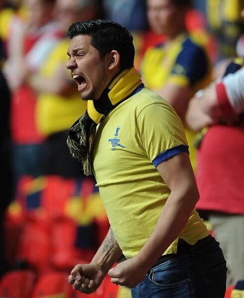 Triumphant Arsenal Fan's Moment before the FA Cup Victory: Arsenal 4-0 Aston Villa at Wembley Stadium (May 30, 2015)