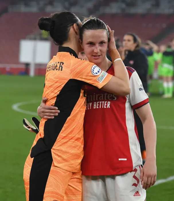 Framed Print : Triumphant Embrace: Arsenal Women's UEFA Champions League Victory