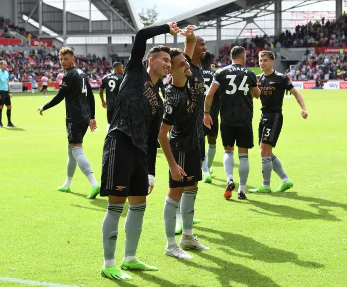 Framed Print : Triumphant Moment: Fabio Vieira and Gabriel Martinelli Celebrate Their Goals for Arsenal at Brentford (2022-23) Framed Print : Triumphant Moment: Fabio Vieira and Gabriel Martinelli Celebrate Their Goals for Arsenal at Brentford (2022-23)