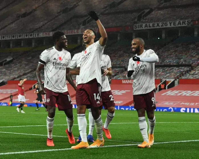 Framed Print : Triumphant Threesome: Aubameyang, Partey, and Lacazette's Goal Celebration - Arsenal's Victory at Old Trafford (2020-21) Framed Print : Triumphant Threesome: Aubameyang, Partey, and Lacazette's Goal Celebration - Arsenal's Victory at Old Trafford (2020-21)