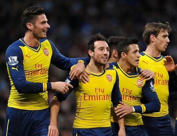 Triumphant Threesome: Cazorla, Giroud, Sanchez Celebrate Arsenal's Goal vs Manchester City (2014-15)