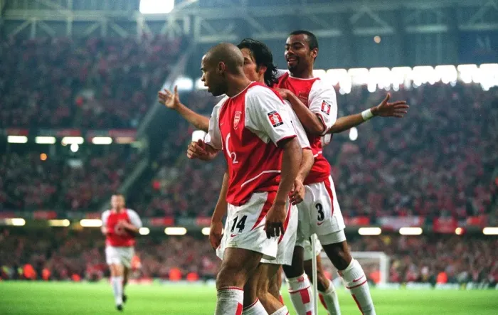 Framed Print : Triumphant Threesome: Pires, Henry, Cole Celebrate Arsenal's FA Cup Win over Southampton Framed Print : Triumphant Threesome: Pires, Henry, Cole Celebrate Arsenal's FA Cup Win over Southampton