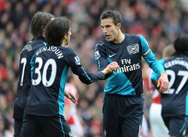 Triumphant Threesome: Van Persie, Benayoun, Rosicky Celebrate Arsenal's Goal Against Stoke City