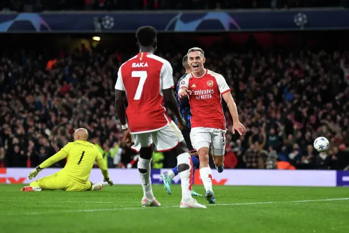 Framed Print : Trossard Scores First Arsenal Goal: Arsenal FC 1-0 Sevilla FC, UEFA Champions League 2023 / 24