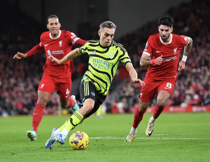 Framed Print : Trossard vs. Szoboszlai: Igniting the Premier League Rivalry at Anfield (2023-24)