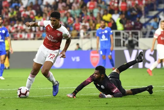Framed Print : Tyreece John-Jules Scores Arsenal's Third Goal Against Al-Nasr Dubai SC (2018-19) Framed Print : Tyreece John-Jules Scores Arsenal's Third Goal Against Al-Nasr Dubai SC (2018-19)