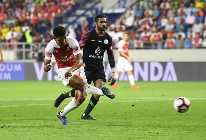 Framed Print : Tyreece John-Jules Scores Arsenal's Third Goal in Al-Nasr Dubai SC Match (2018-19) Framed Print : Tyreece John-Jules Scores Arsenal's Third Goal in Al-Nasr Dubai SC Match (2018-19)