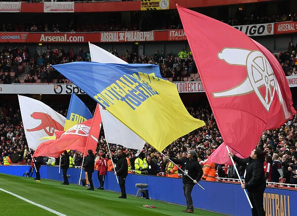 Ukraine Flag Wave: Arsenal vs Leicester City, Premier League, Emirates Stadium