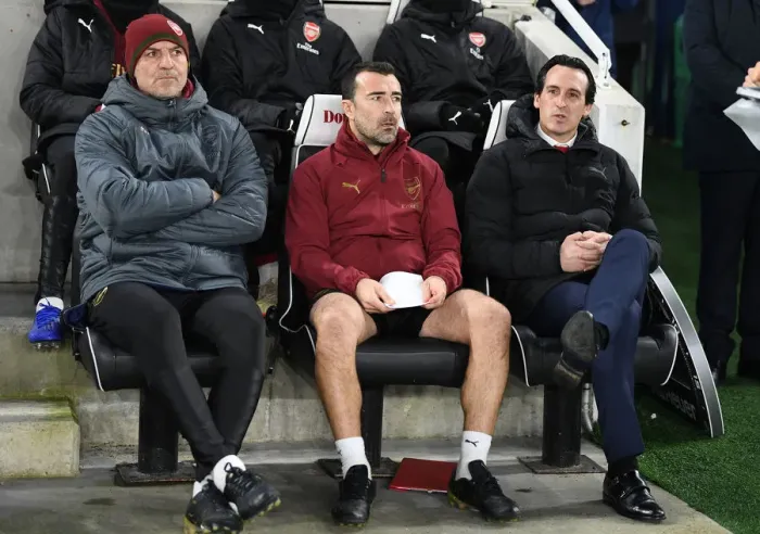 Framed Print : Unai Emery and Arsenal Coaching Team Ahead of Brighton & Hove Albion Clash, 2018-19 Premier League Framed Print : Unai Emery and Arsenal Coaching Team Ahead of Brighton & Hove Albion Clash, 2018-19 Premier League