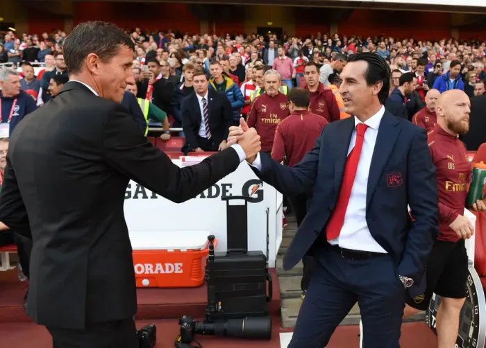Framed Print : Unai Emery and Javi Gracia: A Pre-Match Encounter at the Emirates - Arsenal v Watford (2018-19)