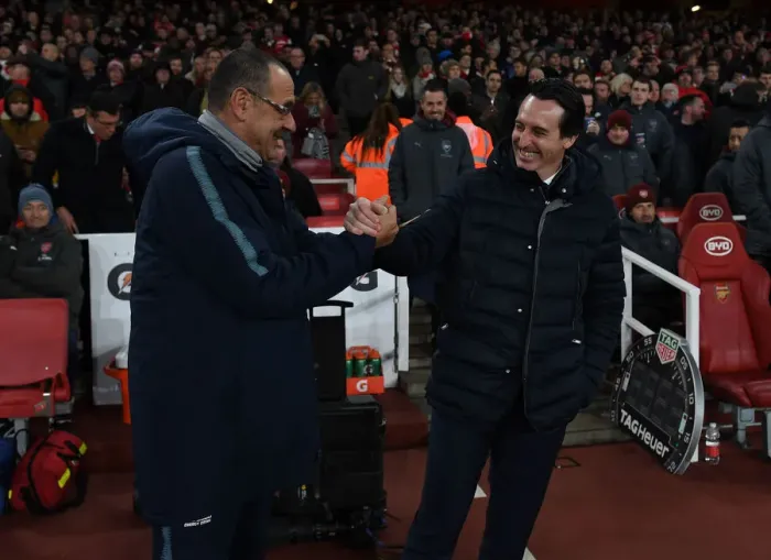 Framed Print : Unai Emery and Maurizio Sarri Face Off: Arsenal FC vs Chelsea FC, Premier League 2018-19