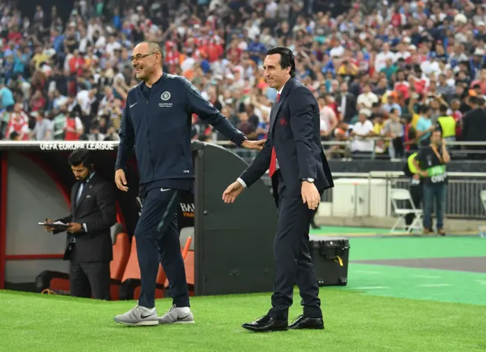 Framed Print : Unai Emery and Maurizio Sarri Face Off: Arsenal vs. Chelsea - UEFA Europa League Final 2019