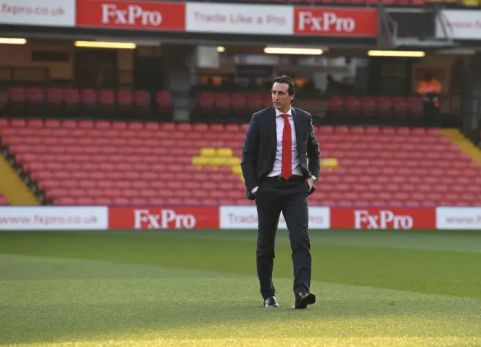 Framed Print : Unai Emery Pre-Match Inspection at Vicarage Road: Arsenal vs. Watford, Premier League (2018-19)