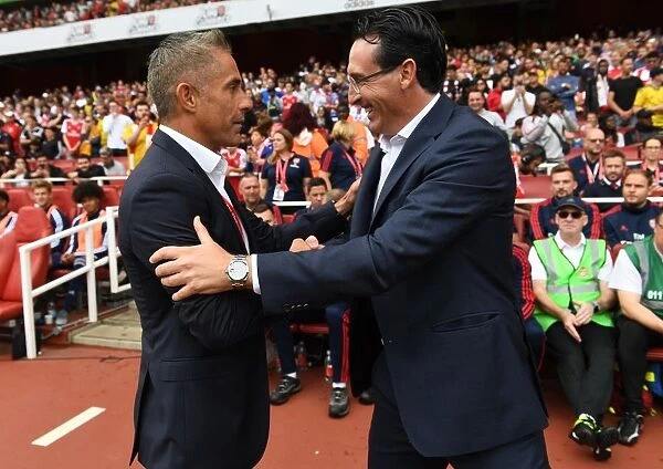 Unai Emery and Silvinho: A Pre-Match Encounter Between Arsenal and Olympique Lyonnais Coaches, Emirates Cup 2019